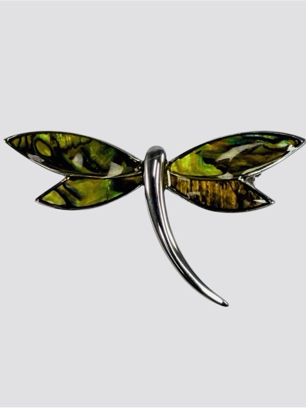 Vintage Lia Sophia Dragonfly Silver Tone Silver Tone Brooch Pin Green Abalone